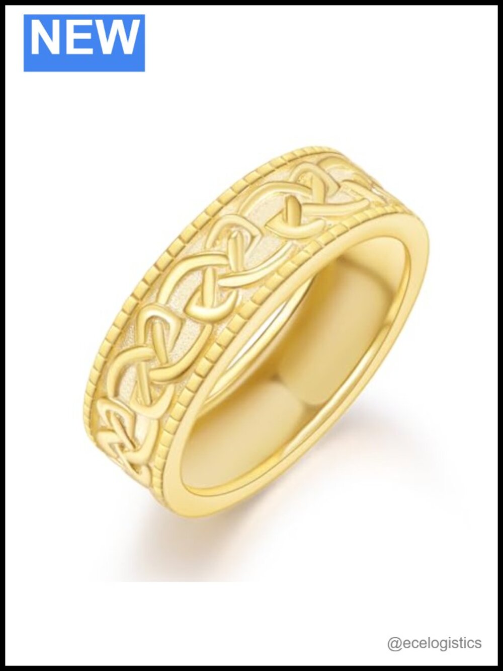 Gold-Plated Celtic Knot Infinity Ring Men's Wedding Band Anniversary